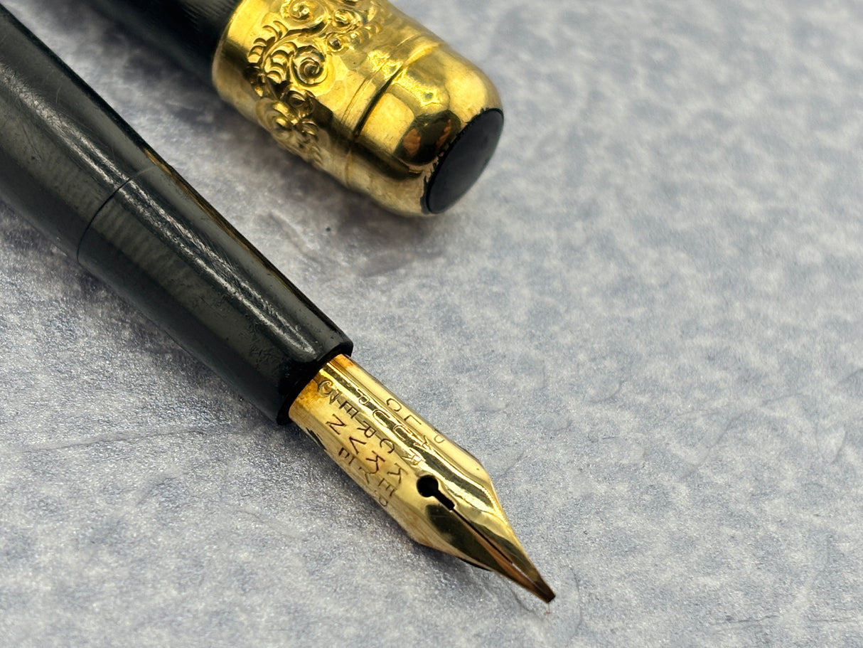 Parker 42 1/2 eyedropper chased with gold filled mountings black hard rubber Early 1900's  - Fountain Pen