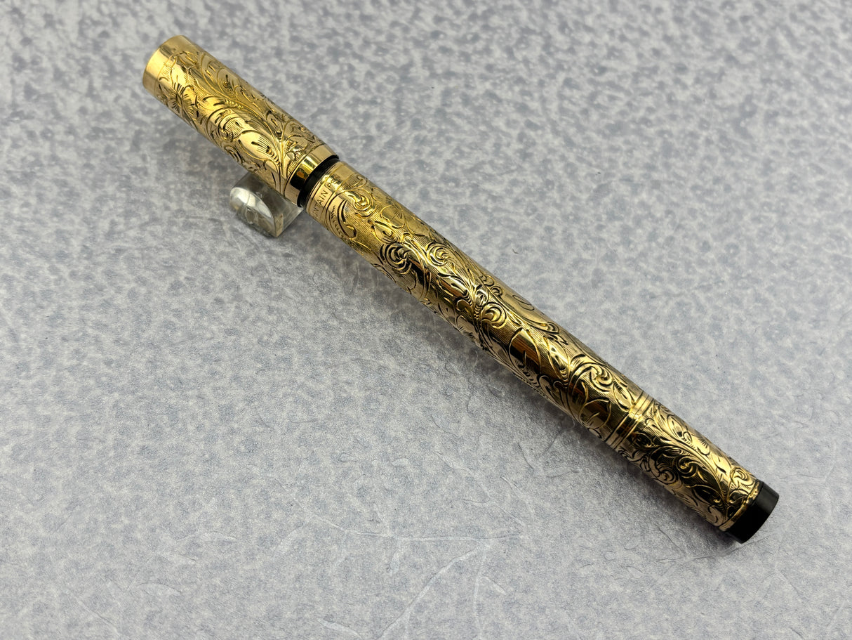 Waterman # 0512 1/2 Safety Fountain Pen Gold filled Floral Pattern  - Retractable Nib