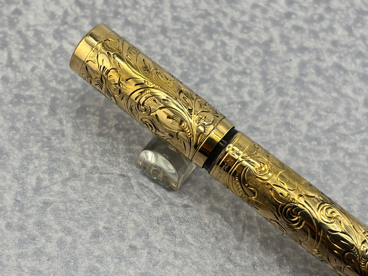 Waterman # 0512 1/2 Safety Fountain Pen Gold filled Floral Pattern  - Retractable Nib