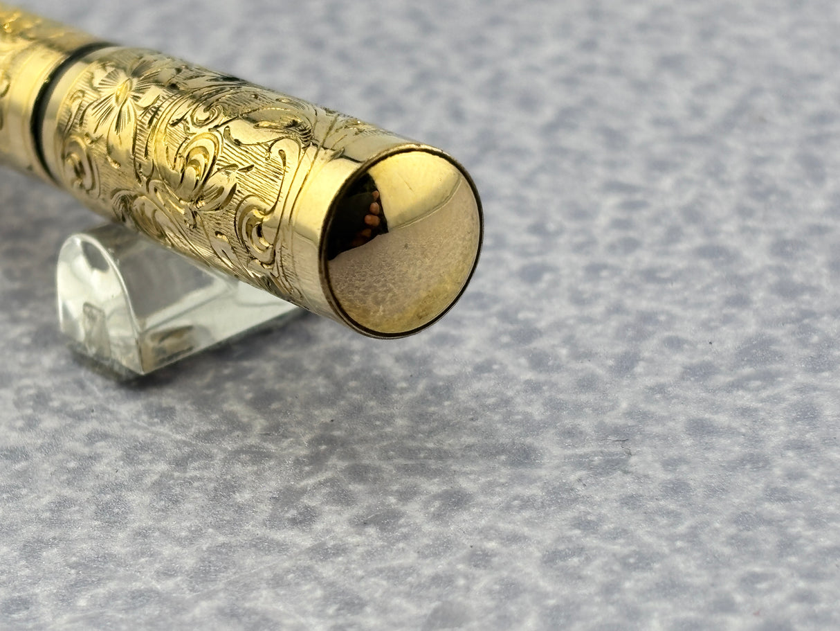 Waterman # 0512 1/2 Safety Fountain Pen Gold filled Floral Pattern  - Retractable Nib