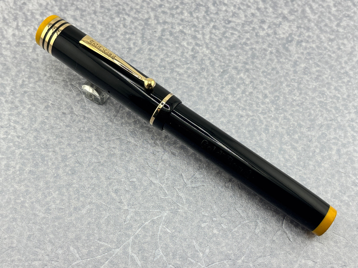 Gold Bond #8 Size Stonite Black with Yellow Ends  Fountain Pen