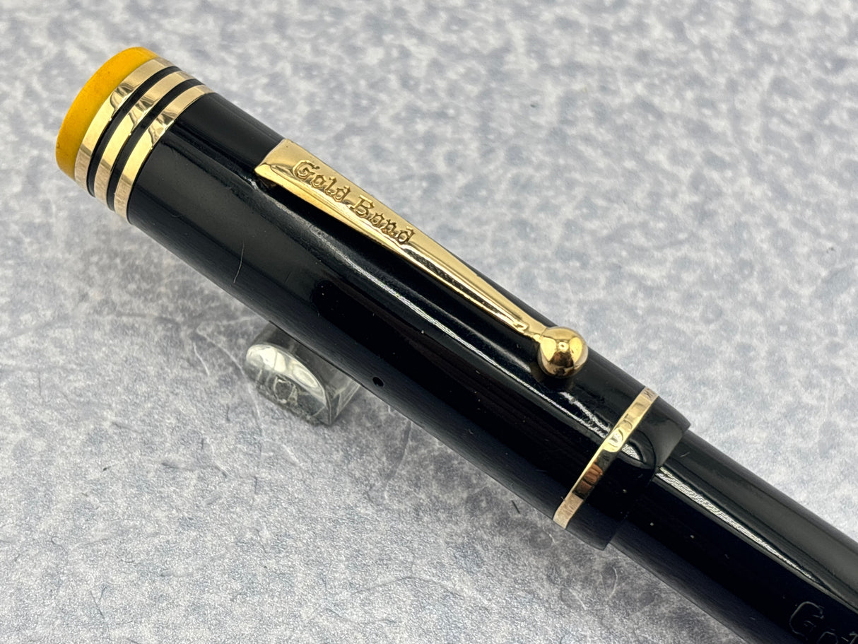 Gold Bond #8 Size Stonite Black with Yellow Ends  Fountain Pen