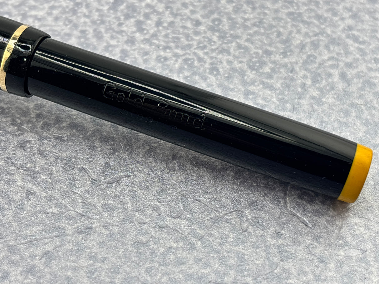 Gold Bond #8 Size Stonite Black with Yellow Ends  Fountain Pen