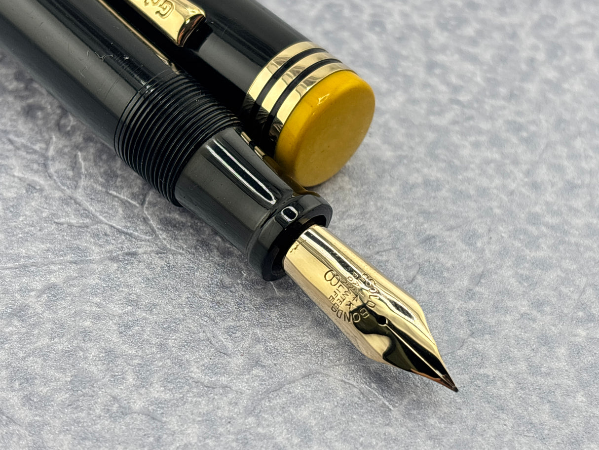 Gold Bond #8 Size Stonite Black with Yellow Ends  Fountain Pen