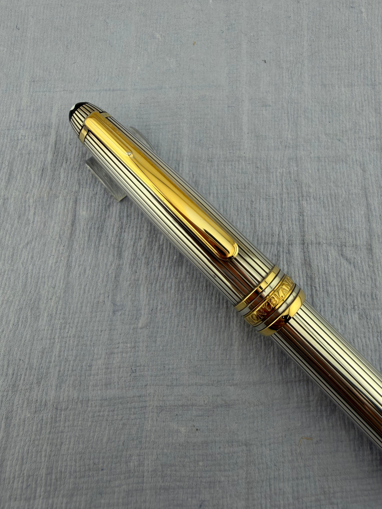 Montblanc Meisterstuck 144 Solitaire Sterling Silver 925 Pinstripe Fountain Pen - Fine 14kt Gold Nib