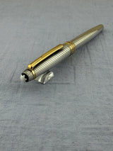 Montblanc Meisterstuck 144 Solitaire Sterling Silver 925 Pinstripe Fountain Pen - Fine 14kt Gold Nib