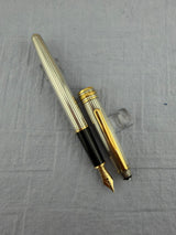 Montblanc Meisterstuck 144 Solitaire Sterling Silver 925 Pinstripe Fountain Pen - Fine 14kt Gold Nib