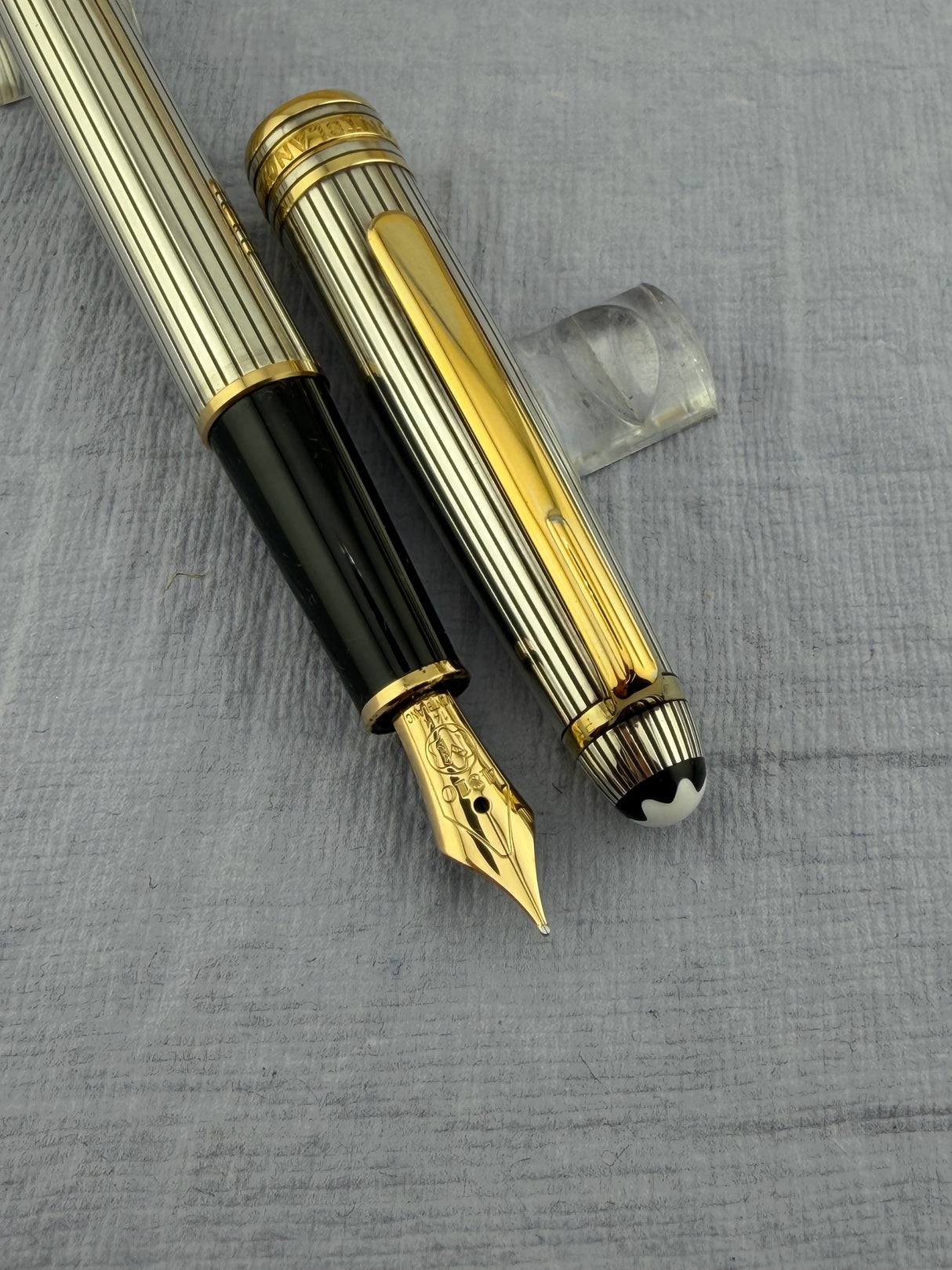 Montblanc Meisterstuck 144 Solitaire Sterling Silver 925 Pinstripe Fountain Pen - Fine 14kt Gold Nib