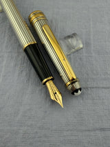 Montblanc Meisterstuck 144 Solitaire Sterling Silver 925 Pinstripe Fountain Pen - Fine 14kt Gold Nib