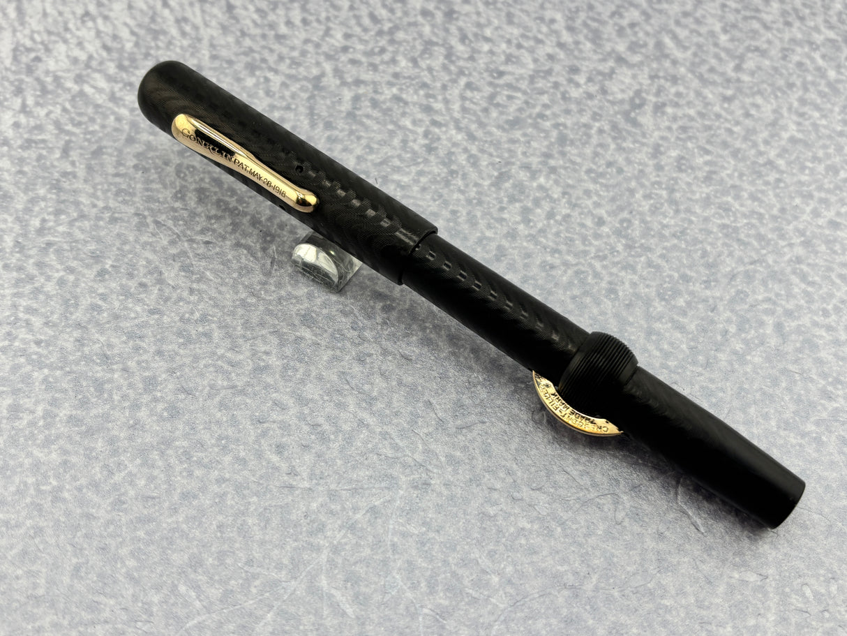 Conklin Toledo #30  Black chased Hard Rubber Crescent-Fill Fountain Pen
