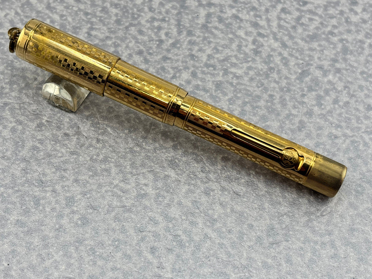 Waterman Gold-Filled # 0512 1/2 VPSF (Vest Pocket Self Filler) Gothic Overlay Ring Top  Fountain Pen  with Scarce Second Cap to Protect One's Clothing