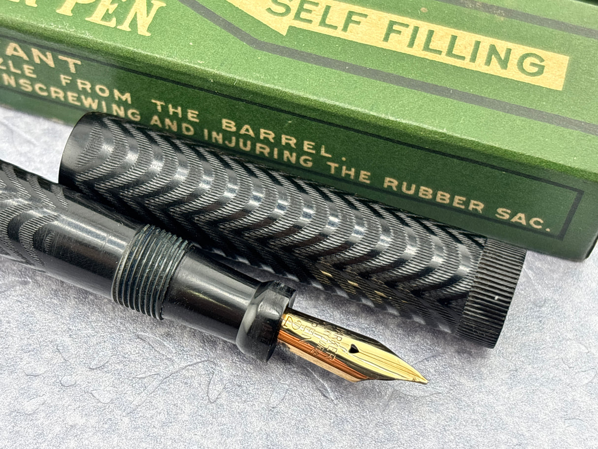 Parker # 2 1/2 Black Hard Rubber Chased ** New condition in original box ** - Fountain Pen
