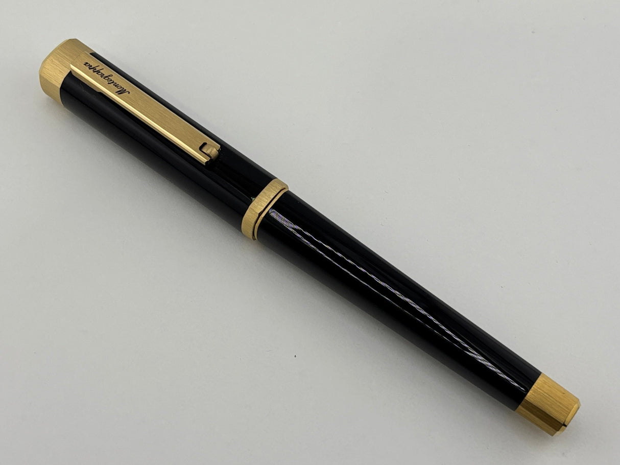 Montegrappa Zero Black Squared / Brushed Gold-Plated Trim Fountain Pen - Fine 14kt Gold Nib
