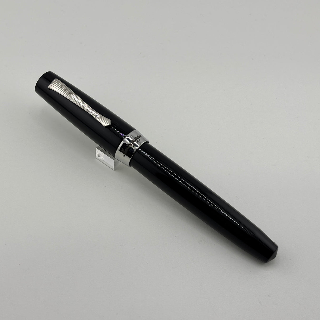 Montegrappa Black - Engraved Lines Clip Fountain Pen - Medium Stainless Steel Nib