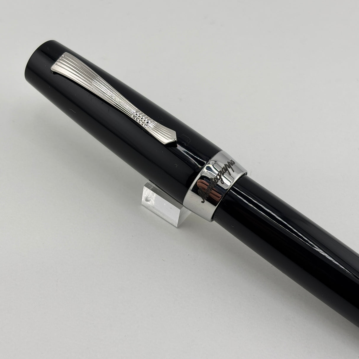 Montegrappa Black - Engraved Lines Clip Fountain Pen - Medium Stainless Steel Nib
