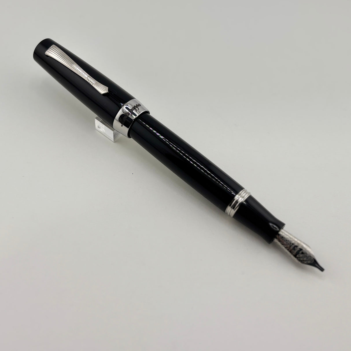 Montegrappa Black - Engraved Lines Clip Fountain Pen - Medium Stainless Steel Nib