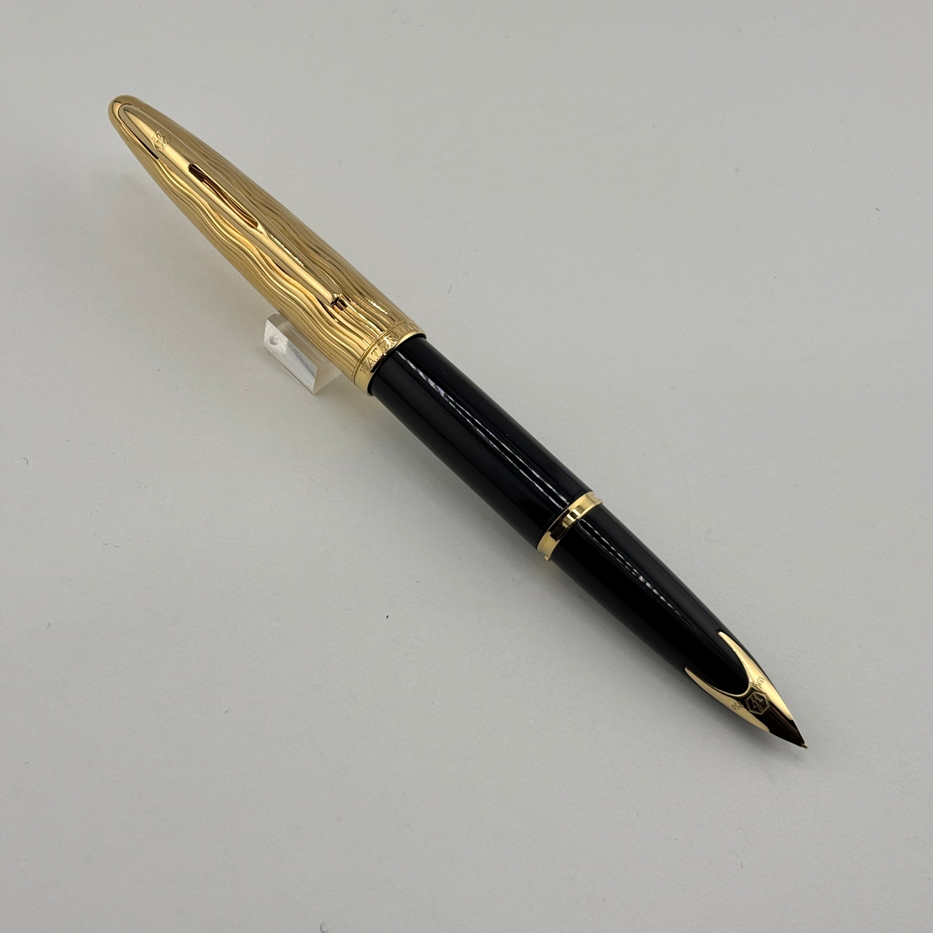 Waterman Carene Deluxe Black Barrel/Gold-Plated Wave Design Cap
