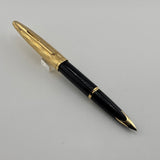 Waterman Carene Deluxe Black Barrel/Gold-Plated Wave Design Cap Fountain  Pen  - Fine 18 Kt Gold Nib