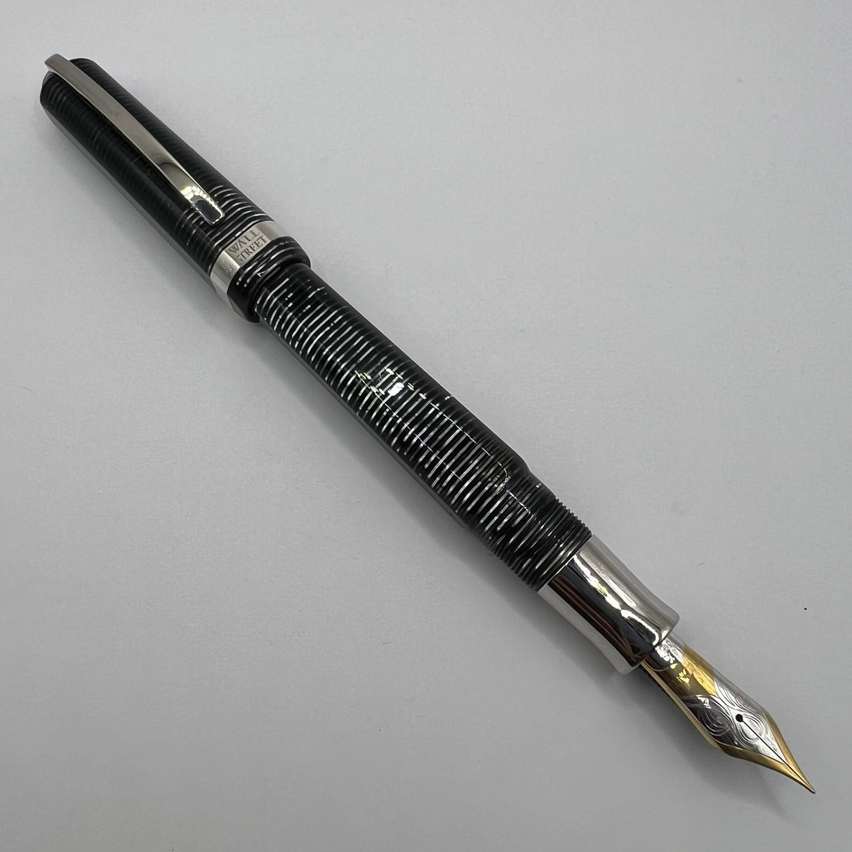 Visconti Wall Street Glittering Silver Celluloid Fountain Pen  - Fine 14kt Gold Nib