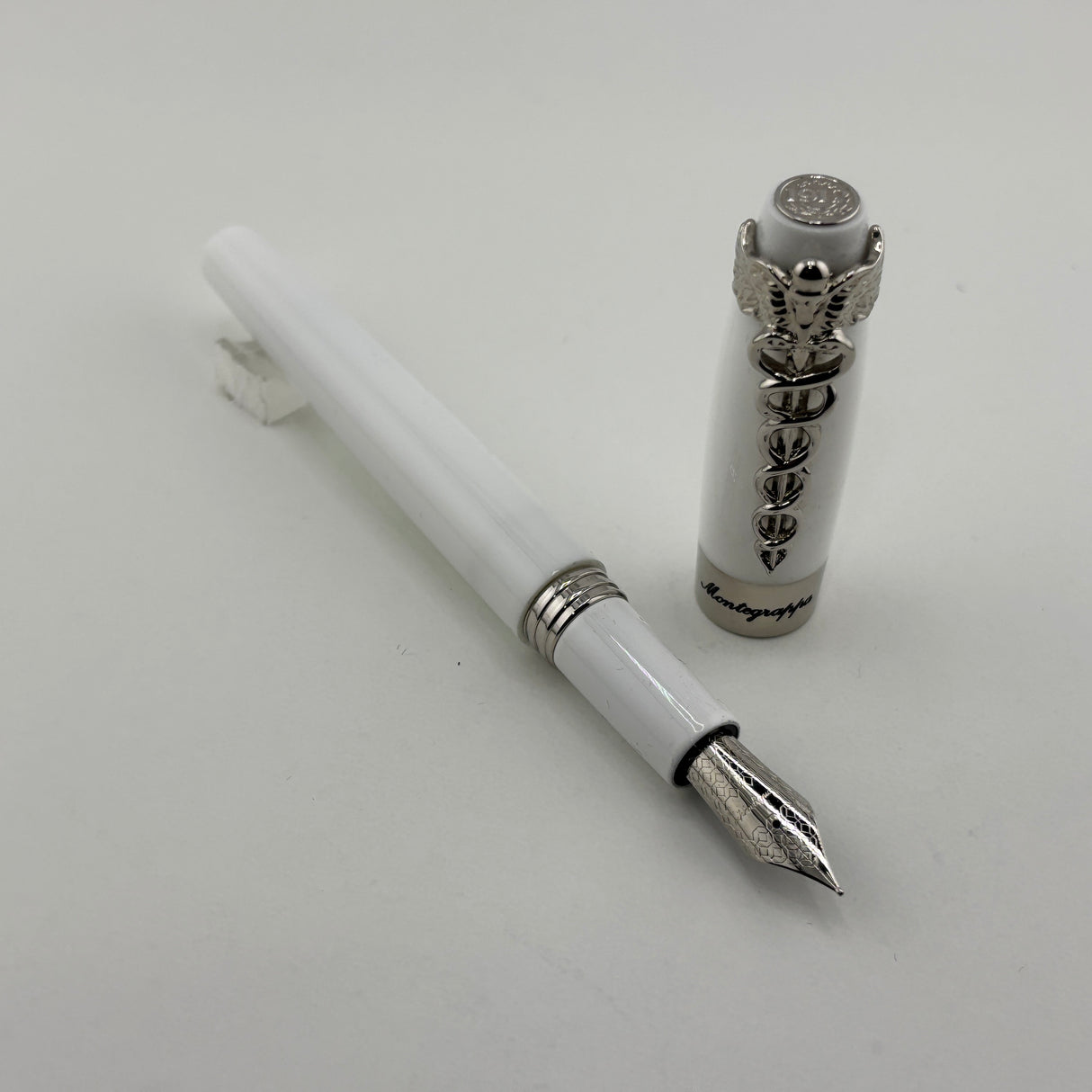 Montegrappa Fortuna Caduceus Medical White Resin Fountain Pen - Medium Stainless Steel Nib