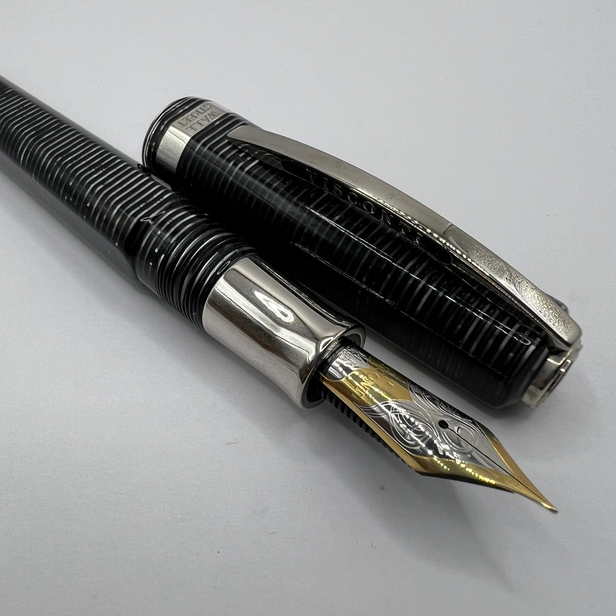 Visconti Wall Street Glittering Silver Celluloid Fountain Pen  - Fine 14kt Gold Nib