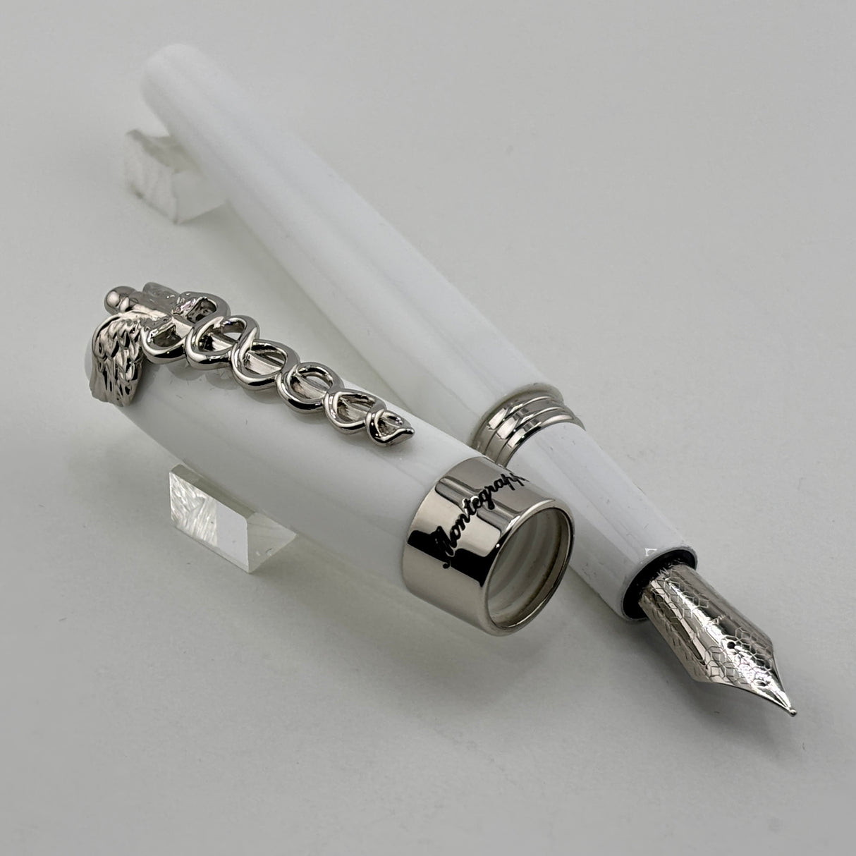 Montegrappa Fortuna Caduceus Medical White Resin Fountain Pen - Medium Stainless Steel Nib