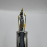 Visconti Wall Street Glittering Silver Celluloid Fountain Pen  - Fine 14kt Gold Nib