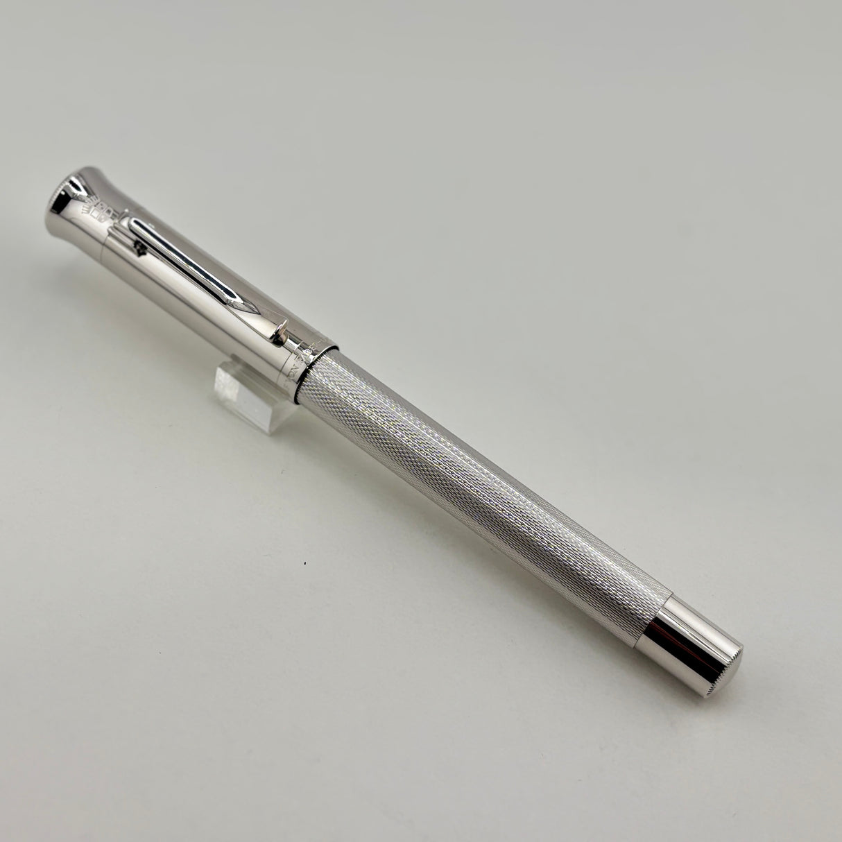 Graf von Faber Castell Guilloche Barleycorn  Fountain Pen - Rhodium Plated - Fine 18kt Gold Nib