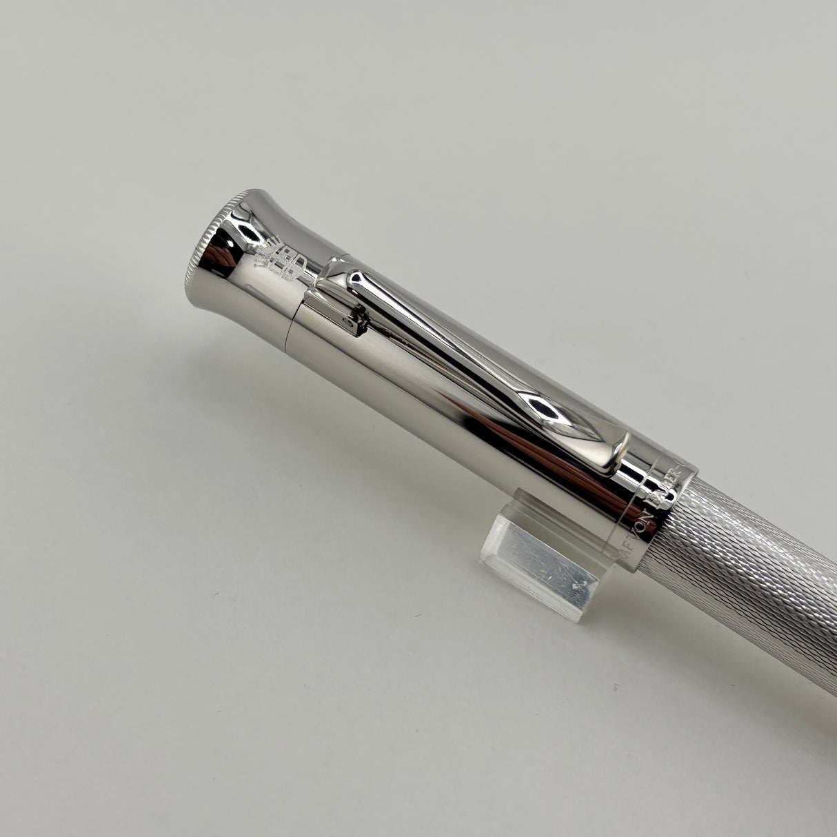 Graf von Faber Castell Guilloche Barleycorn  Fountain Pen - Rhodium Plated - Fine 18kt Gold Nib