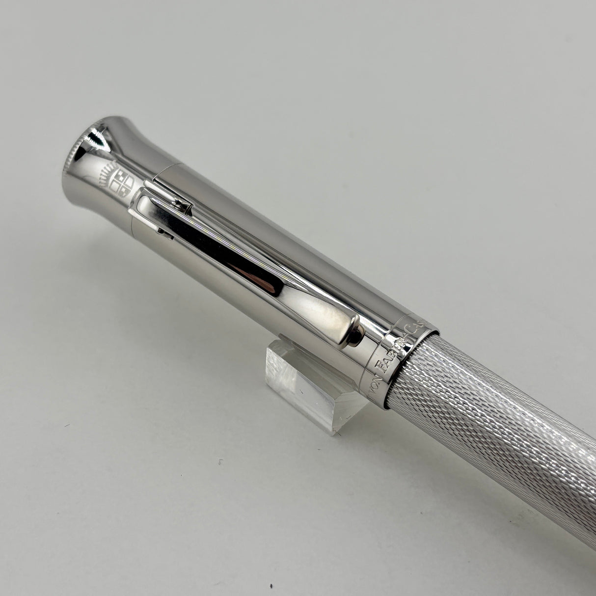 Graf von Faber Castell Guilloche Barleycorn  Fountain Pen - Rhodium Plated - Fine 18kt Gold Nib