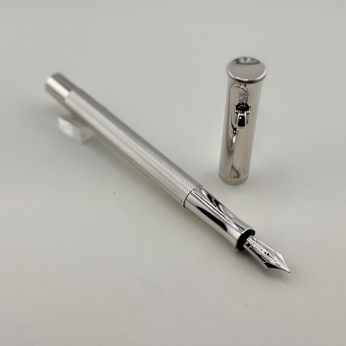 Graf von Faber Castell Guilloche Barleycorn  Fountain Pen - Rhodium Plated - Fine 18kt Gold Nib