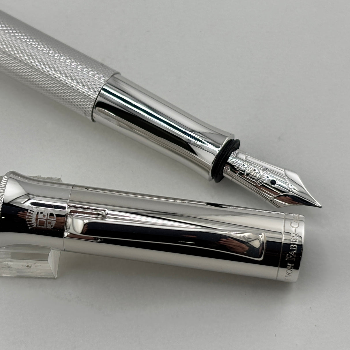 Graf von Faber Castell Guilloche Barleycorn  Fountain Pen - Rhodium Plated - Fine 18kt Gold Nib