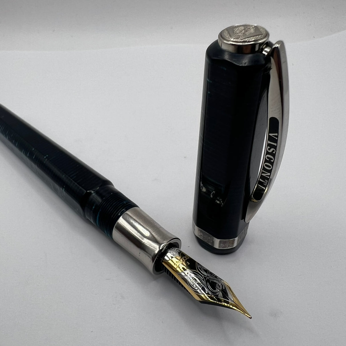 Visconti Wall Street Glittering Blue Celluloid Fountain Pen  - Fine 14kt Gold Nib