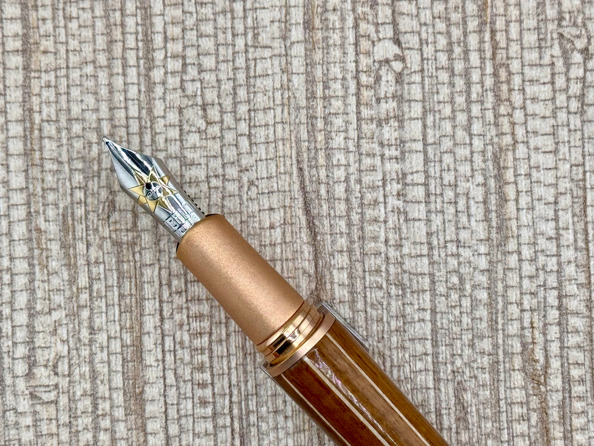 Tibaldi For Riva Limited Edition Roman Bronze Fountain Pen - Made of the same inlaid wood as the Riva Yacht maker - Medium 18kt Gold Nib