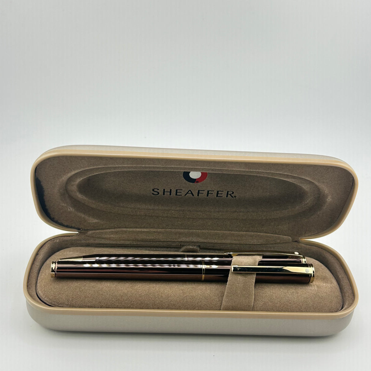 Sheaffer Fashion Rollerball and Ball Pen Set Boxed Gun Metal Gold Trim