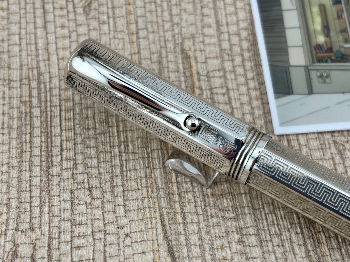 Montegrappa Mid-Size Reminiscence Sterling Silver Greek Key Pattern Faceted  Rollerball Pen
