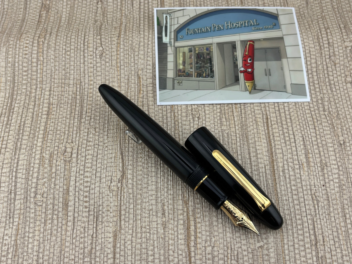 Sailor King of Pen 21K Gold Nib Naginata Togi Cross Point Black Hard Rubber (Ebonite) Fountain Pen