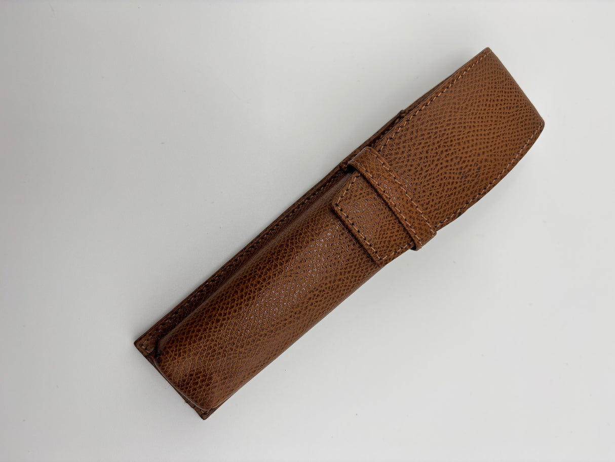 Pen Pouch leather Grain Brown fits 2 pens