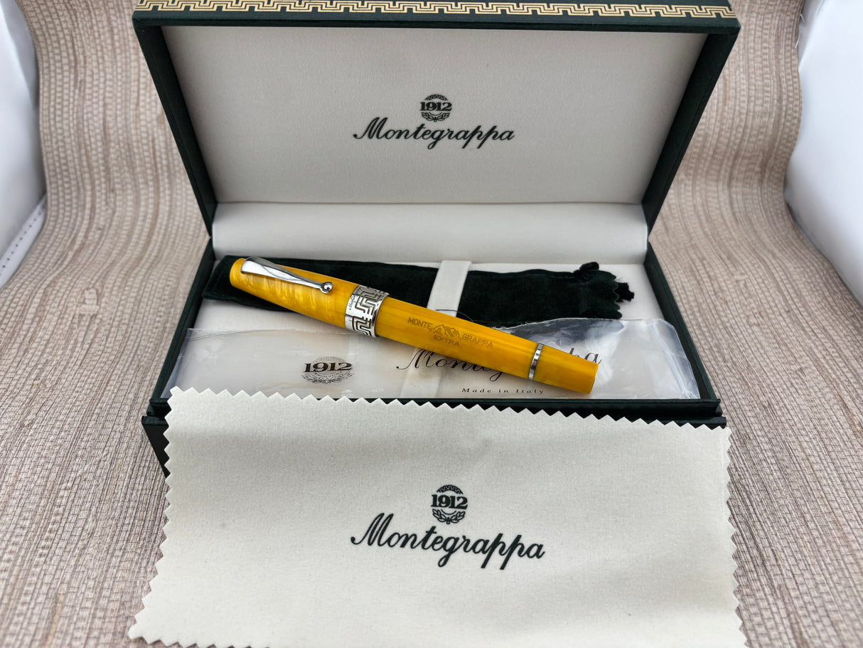 Montegrappa Extra Lustrous Yellow Celluloid  Large Gold Nib #8 Fountain Pen - Fine 18kt Gold Nib