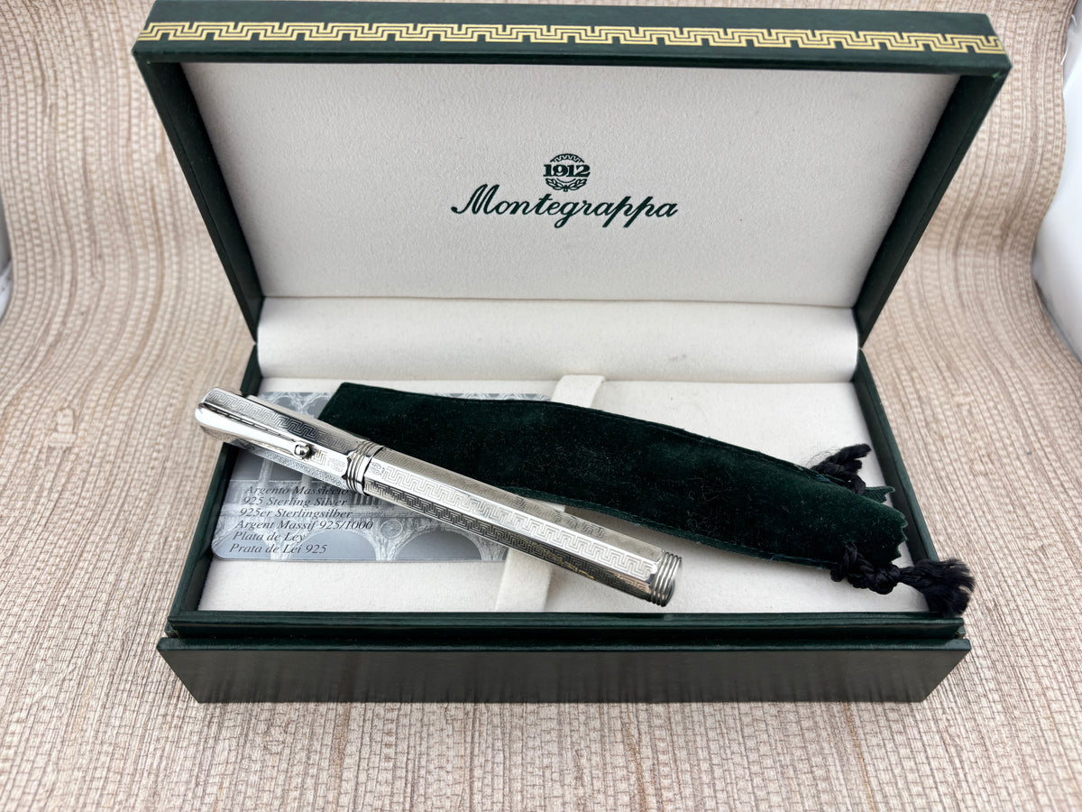 Montegrappa Mid-Size Reminiscence Sterling Silver Greek Key Pattern Faceted  Rollerball Pen