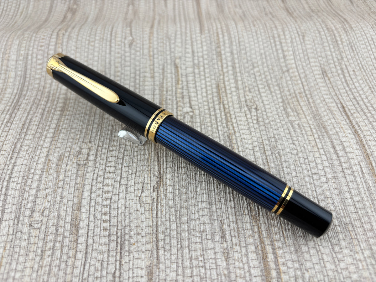 Pelikan M800 Blue Striped Barrel/Black Cap  Fountain Pen - Medium 18kt Gold Nib