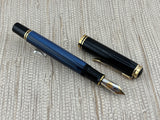 Pelikan M800 Blue Striped Barrel/Black Cap  Fountain Pen - Medium 18kt Gold Nib