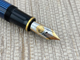 Pelikan M800 Blue Striped Barrel/Black Cap  Fountain Pen - Medium 18kt Gold Nib