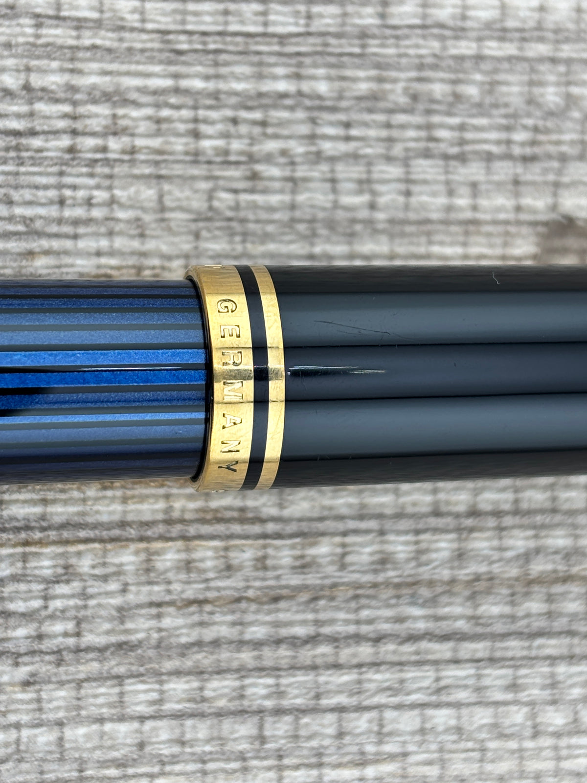 Pelikan M800 Blue Striped Barrel/Black Cap  Fountain Pen - Medium 18kt Gold Nib