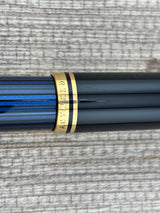 Pelikan M800 Blue Striped Barrel/Black Cap  Fountain Pen - Medium 18kt Gold Nib