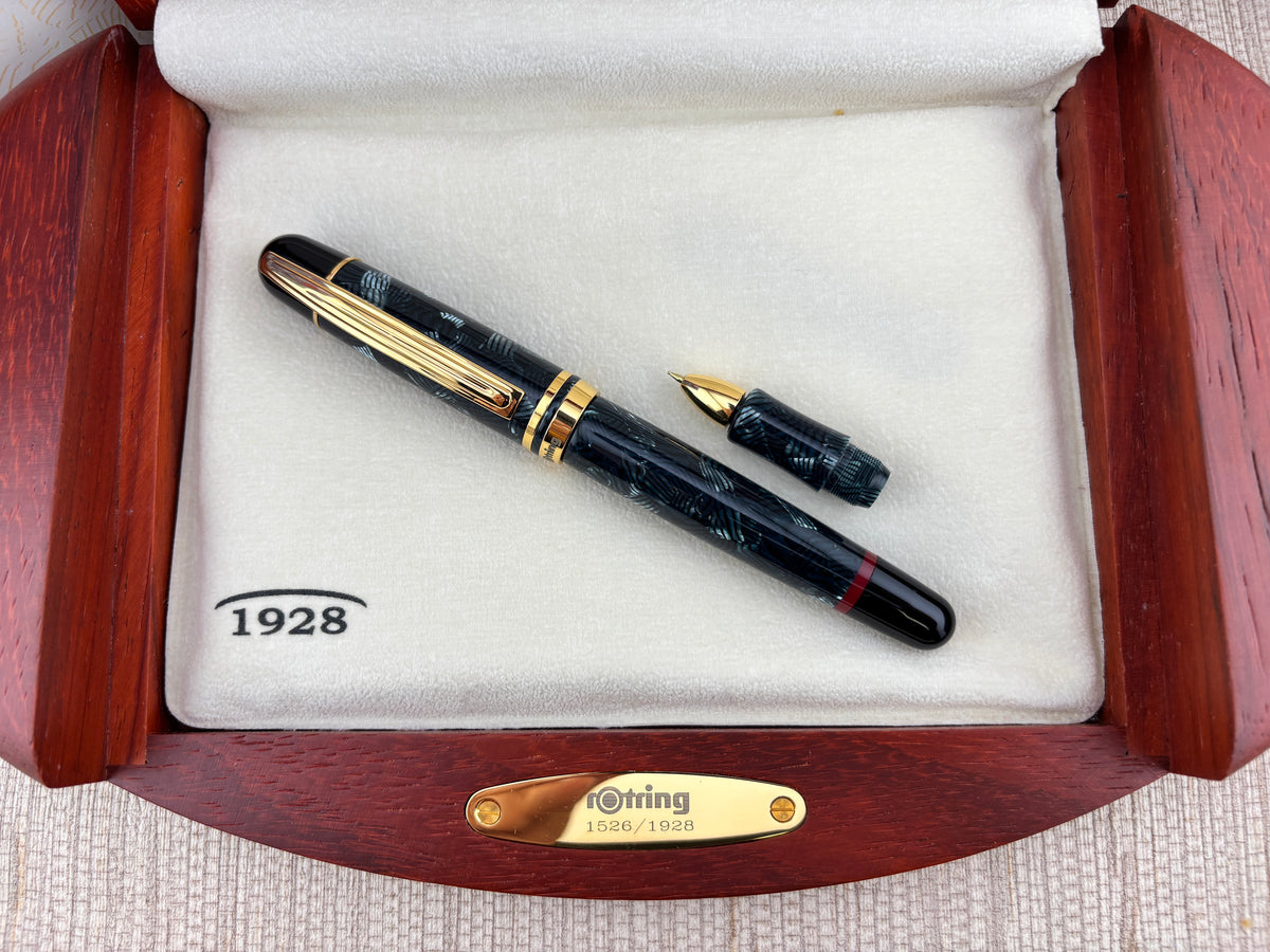 Rotring ("Red Ring" in German) Tintenkuli "1928" Celluloid Limited Edition Fountain Pen Celebrating 70 Years of Rotring Pen Production - Medium 18kt Gold Nib + an Interchangeable Stylographic Tubular Point