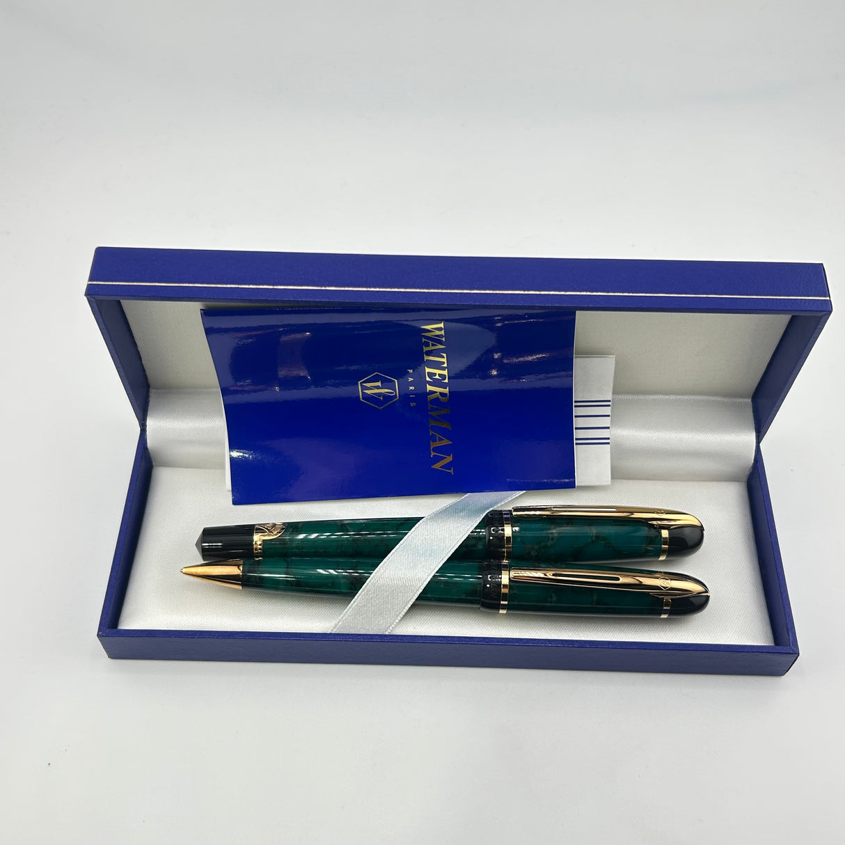 Waterman Phileas Green Marble Set - Roller Ball and Mechanical Pencil