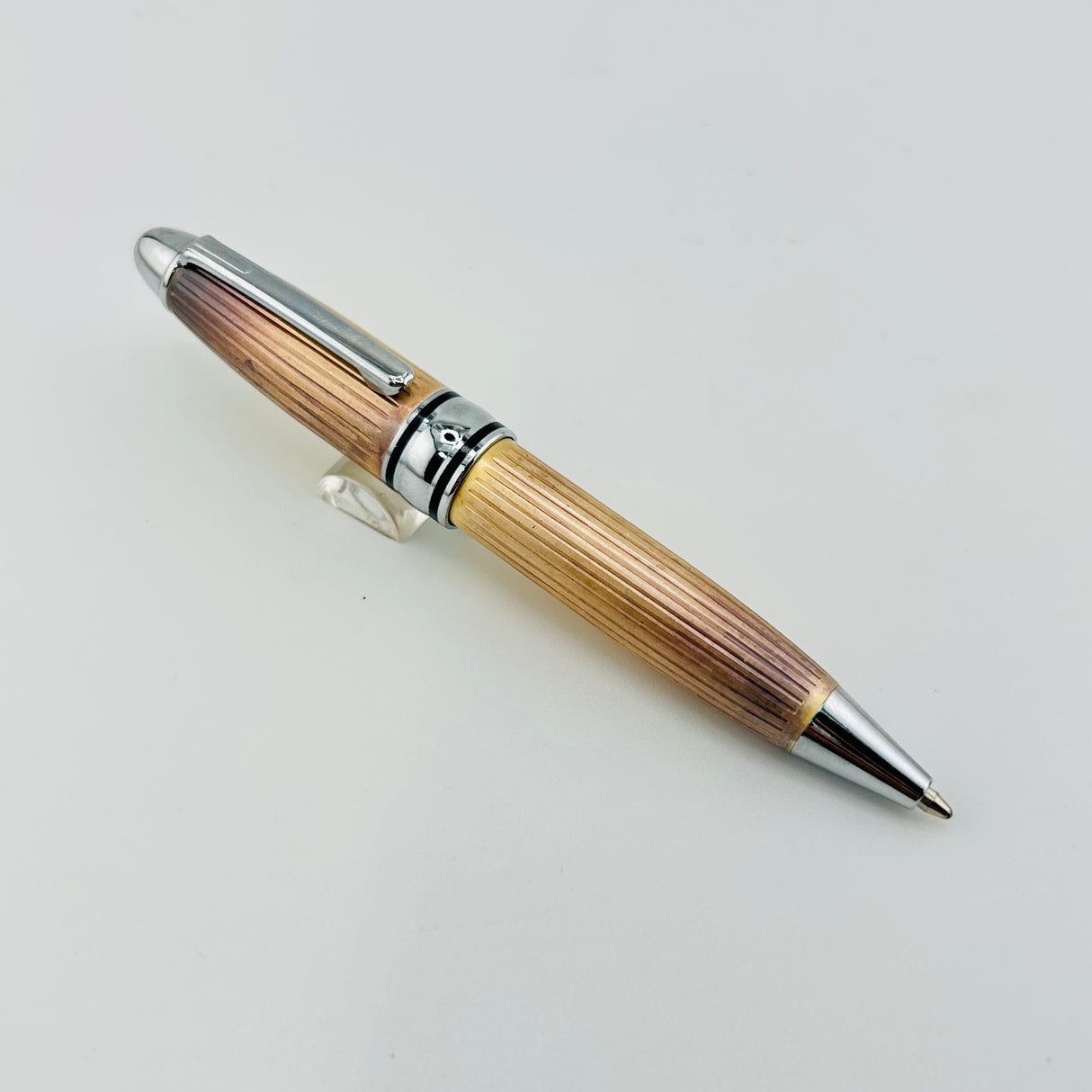 No name Ball pen Metal silver/ bronze  plated  wood box - Ballpoint