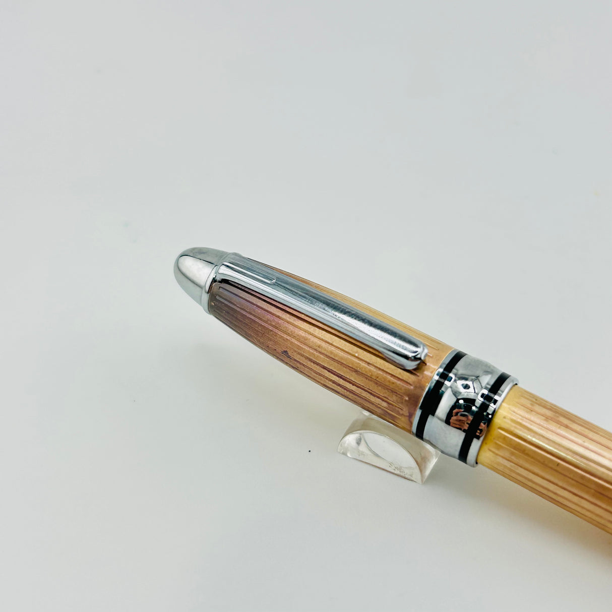 No name Ball pen Metal silver/ bronze  plated  wood box - Ballpoint