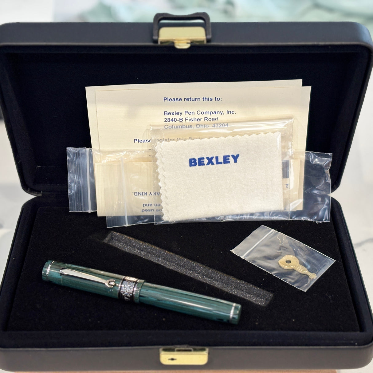 Bexley Decoband Light Green and Black ebonite Ripple Limited Edition 100 pens